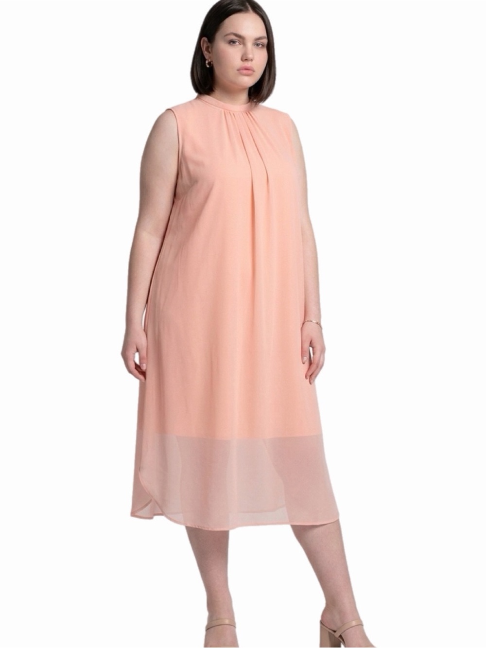 COS Blush Pink Sheer Chiffon Layered Sleeveless Midi Dress Size 12